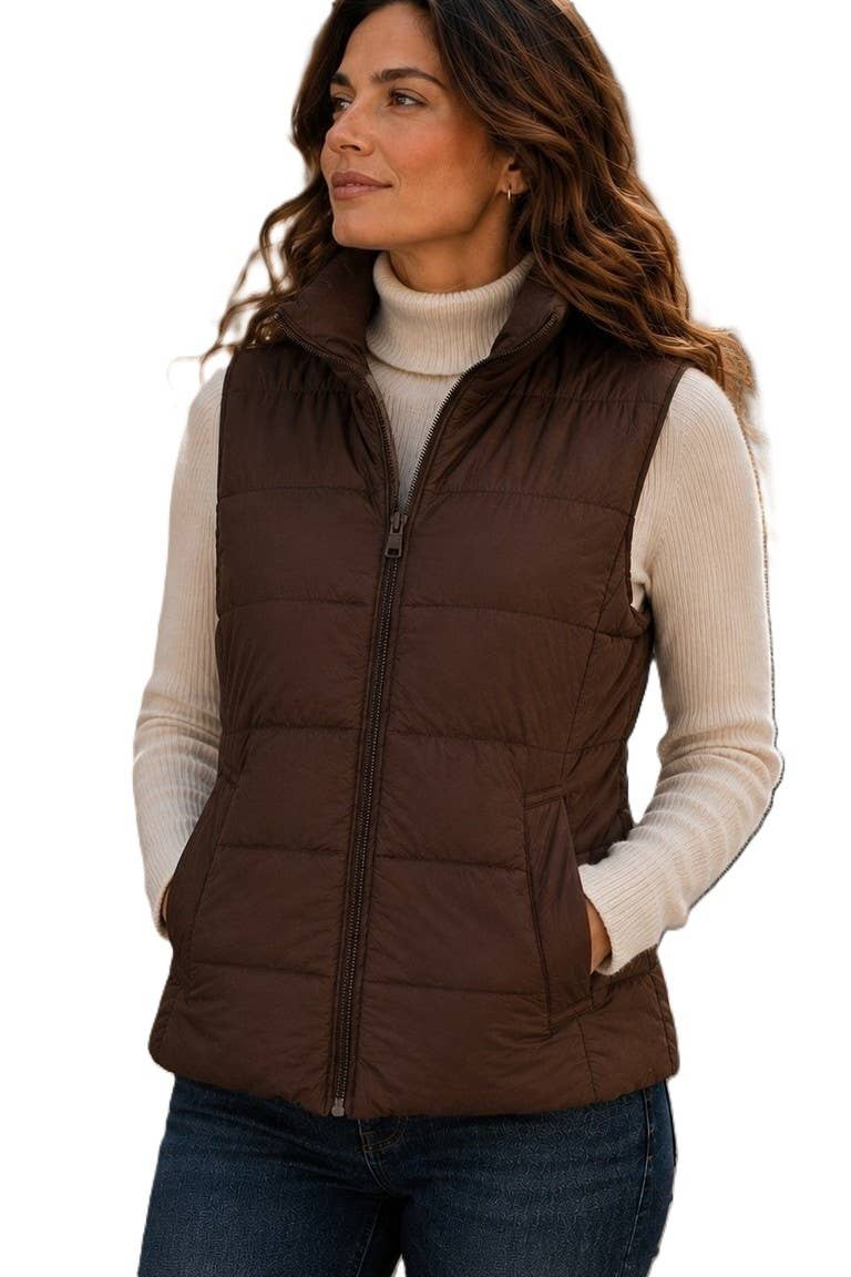 Chocolate Zip-up Puffer Vest