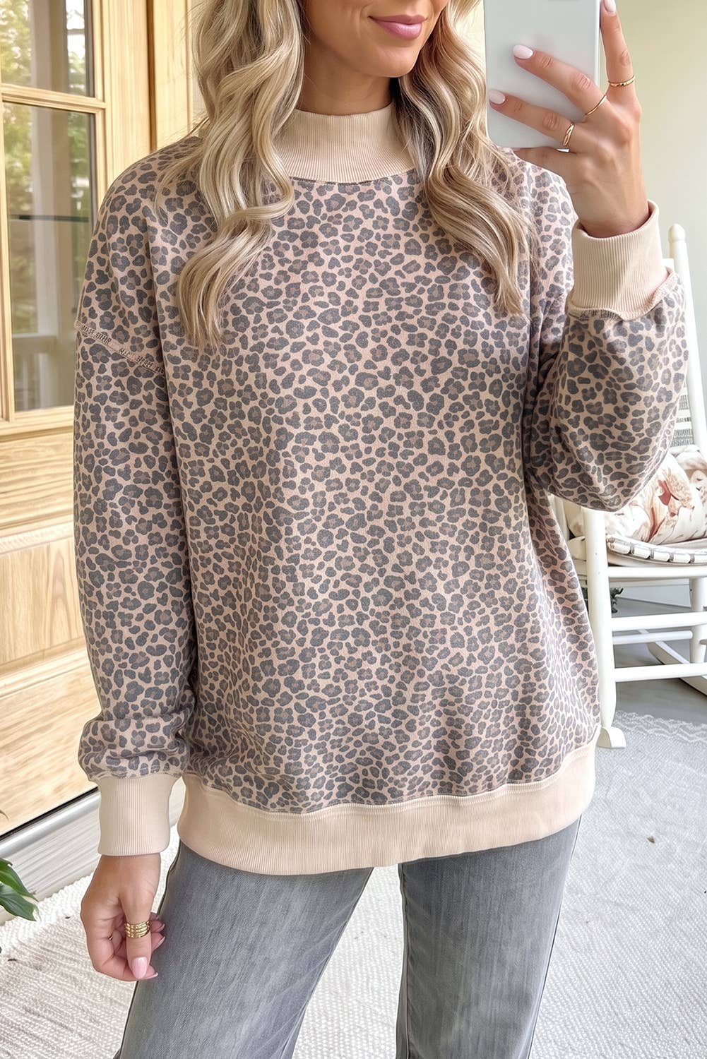 Leopard Print Mock Neck Sweatshirt