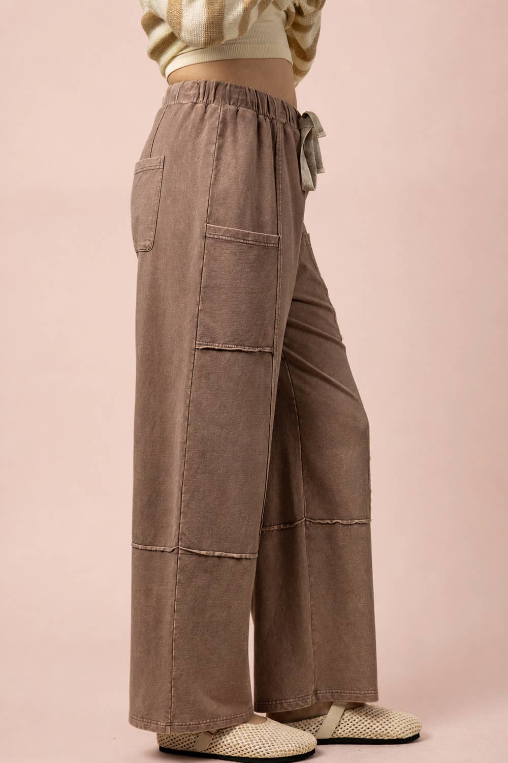 Mocha Mineral Washed Wide Leg Pants