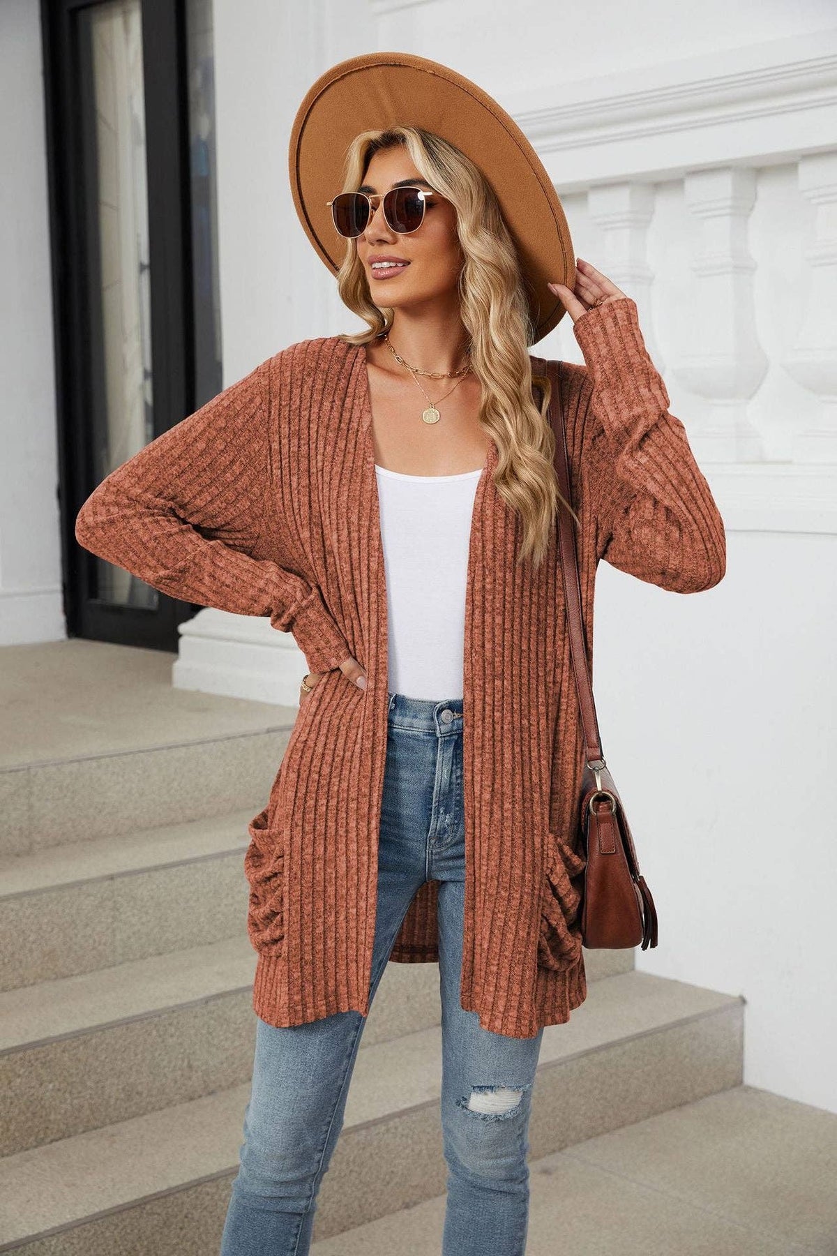 Orange Pocket Cardigan