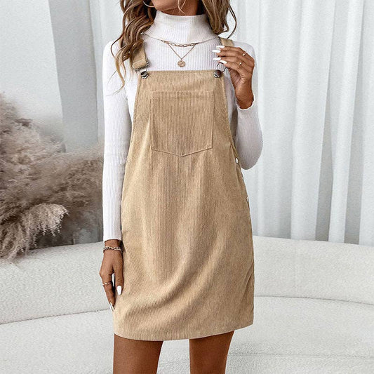 Corduroy Overall Dress with Pocket