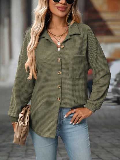 Waffle Knit Casual Fall Cardigan