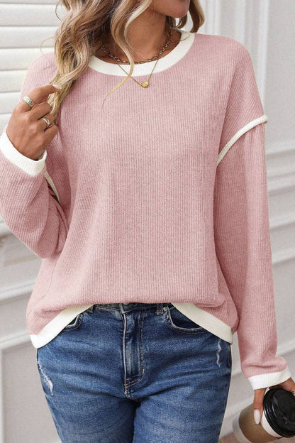 Crewneck Knit Long Sleeve Pullover Top