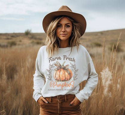Farm Fresh Pumpkins Fall Crew Neck Sweatshirt