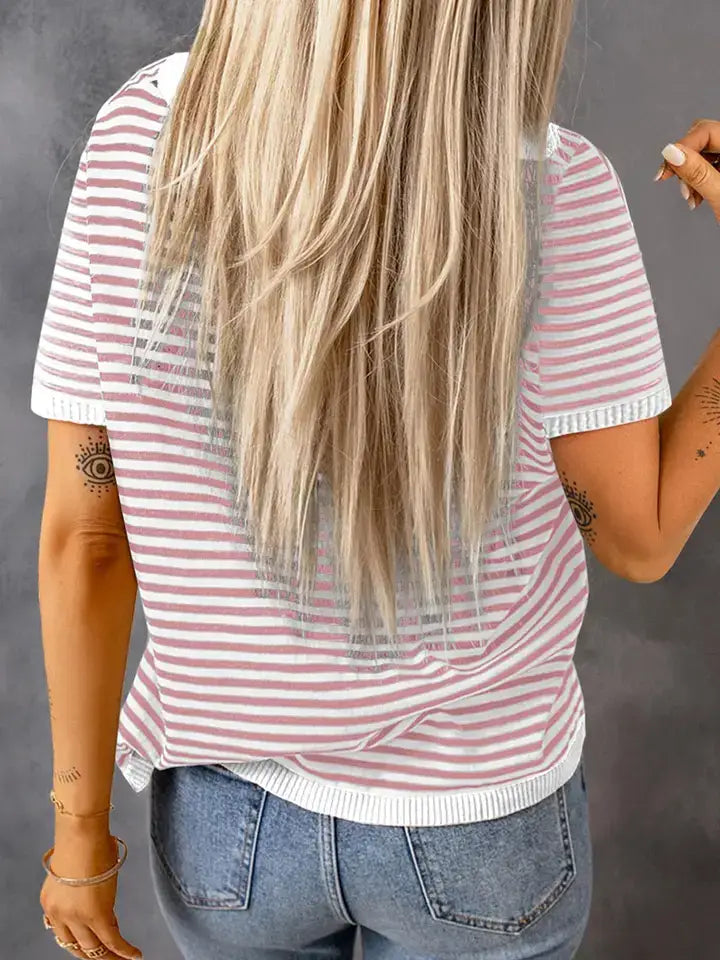 Striped Contrast Trim Casual Relaxed Fit Sweater
