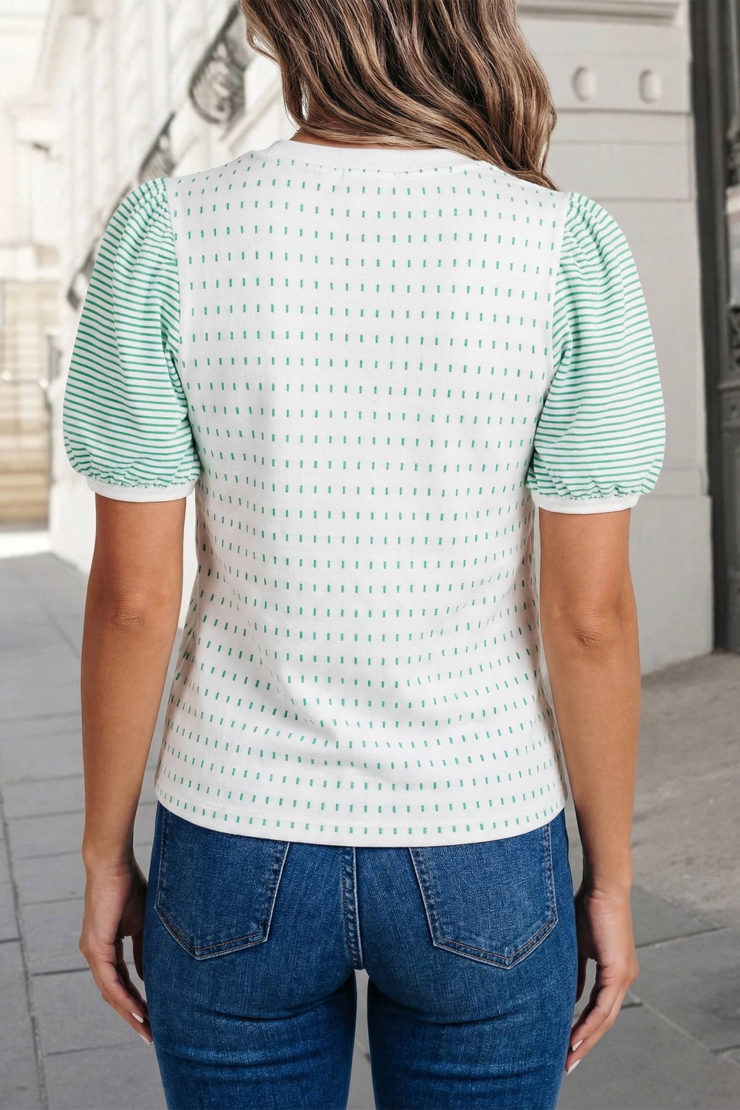 Striped Puff Short Sleeve Top