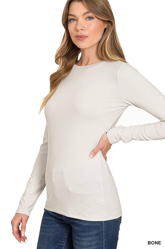 Brushed Microfiber Long Sleeve Round Neck Tee