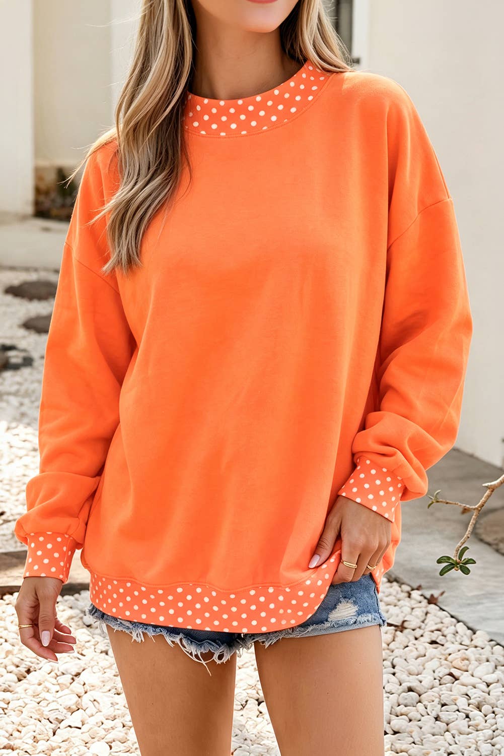 Orange Polka Dot Mock Neck