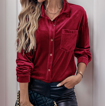 Women's Long Sleeve Velvet Top