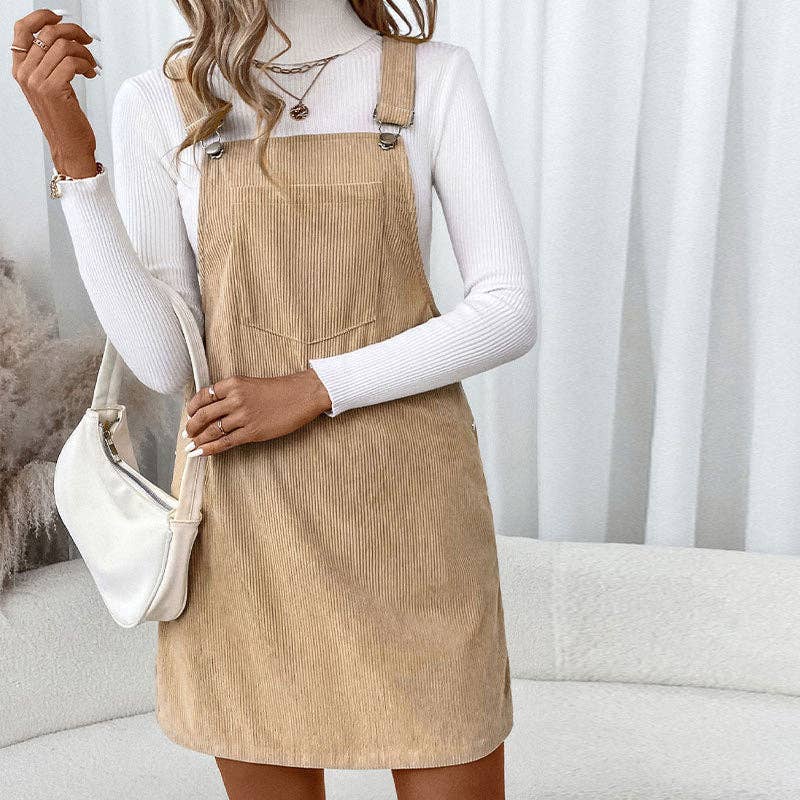 Corduroy Overall Dress with Pocket