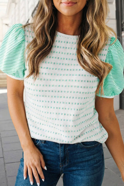 Striped Puff Short Sleeve Top