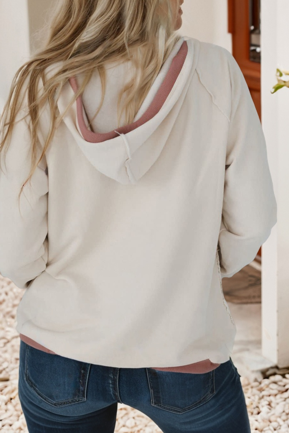 Crochet Knit Patchwork Exposed Seam Hoodie
