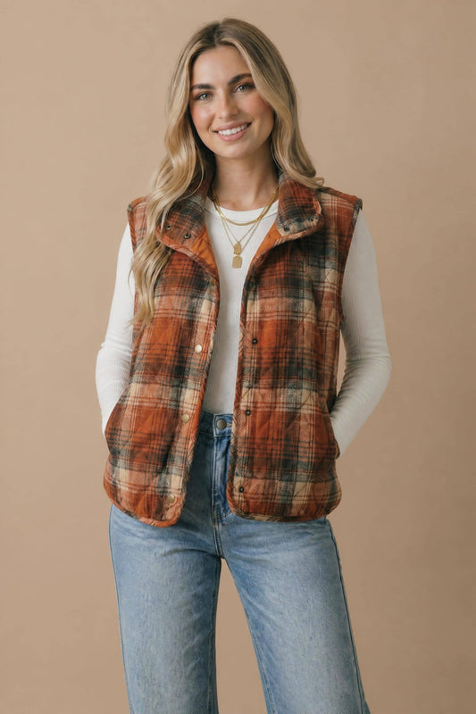 Plaid Quilted Puffer Vest