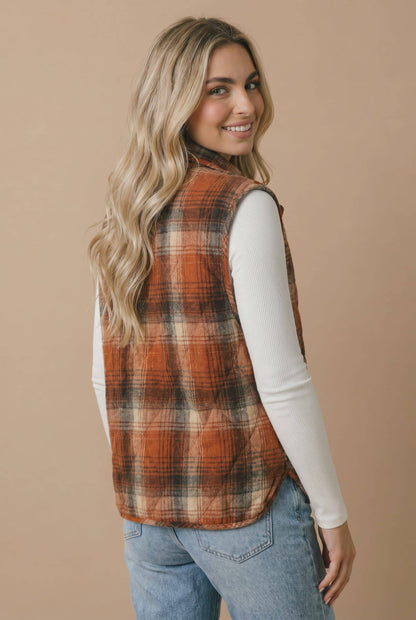 Plaid Quilted Puffer Vest