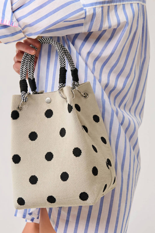 Polka Dot Canvas Tote Bag with Wrapped Handles 9"*9"*6.3": White / ONE SIZE